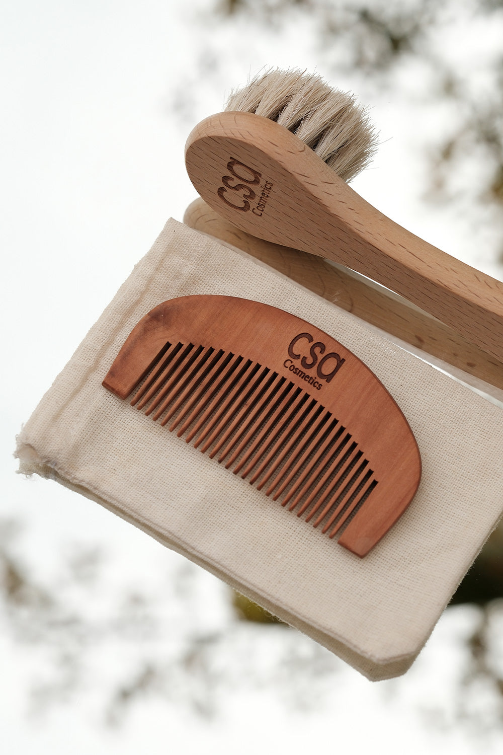 CSA SET OF 2 FACE CARE BRUSH AND CHERRY WOOD COMB